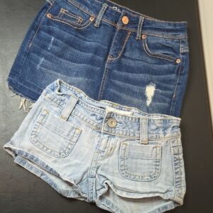 Aeropostale Women's Jean Shorts - Dark Blue and Light Blue